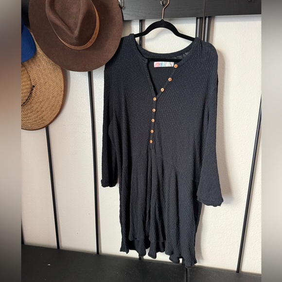 Free people beach knit oversized Henley tunic longline sweater top boho hippie - Picture 1 of 4